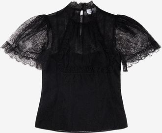 Alexander McQueen Hochwertige Spitzenbluse mit Stehkragen und Volantärmeln