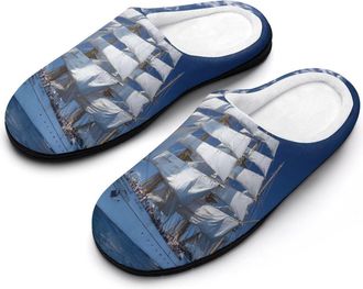 Generic Sailing Ship Mens House Slippers Memory Foam Washable Cotton Slip on Home Shoes