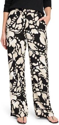 Nic+Zoe Evening Petal Wide Leg Linen Blend Pants in Black Multi at Nordstrom Rack, Size 0