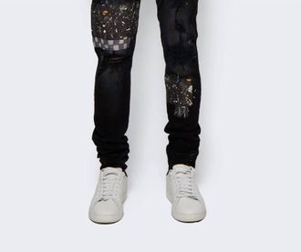Amiri Artpatch Paint Checker Jeans In Aged Black