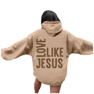 Generic Hoodies For Women Uk Christian Hoodies With Pockets Drawstring Men Women Love Like Jesus Letter Graphic Print Ladies Tops Pullover Loose Comfort Hoodi