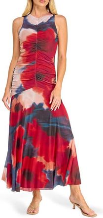 Socialite Ruched Mesh Midi Dress in Red Navy Black at Nordstrom, Size X-Small