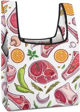 Generic Different Color Meats Shopping Bag Reusable Grocery Tote Bag Foldable Handbag for Travel Picnic