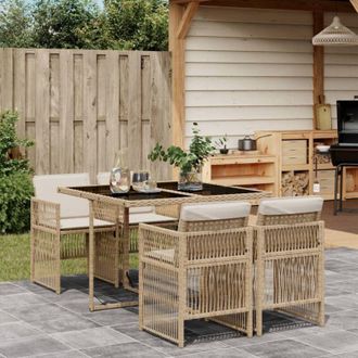 vidaXL Set Comedor De Jard&iacute;n 5 Pzas Con Cojines Rat&aacute;n Sint&eacute;tico Beige Vidaxl