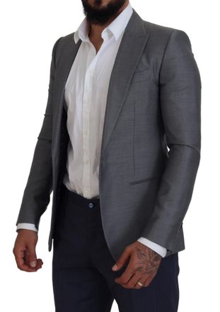 Dolce & Gabbana Mens Gray Wool Silk Slim Fit Jacket Blazer Clothing