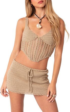 Edikted Baeside Crochet Corset Top in Camel at Nordstrom, Size Medium