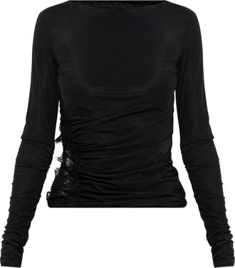 Blumarine lace-insert ruched top - women - Polyamide/Elastane - 38 - Black