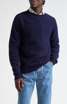 Drake's Brushed Shetland Lambswool Crewneck Sweater in 250 Navy at Nordstrom, Size Small