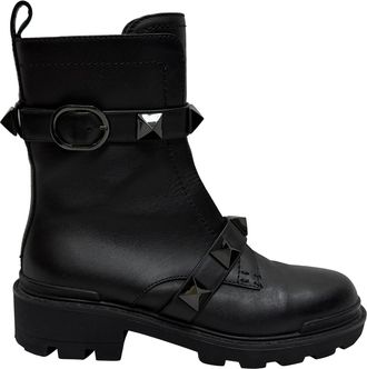 Valentino Pre-owned Womens Garavani Roman Stud Combat Boots in Black Calf Leather - Size EU 38