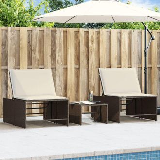 vidaXL Lettini prendisole 2 pz con tavolo marrone in polyrattan - Vidaxl