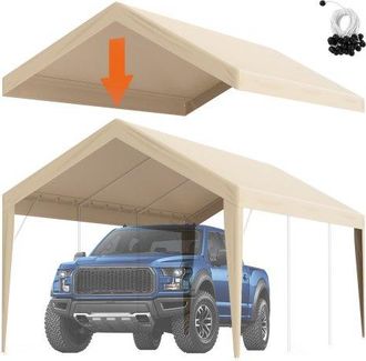 OEM Carport-garagenzelt, 3 X 6 M, Garagendachzelt, Wasserdicht Und Uv-gesch&uuml;tzt, Einfache Installation Mit Spanngurten, Beige (nur Dachabdeckung, Rahmen N
