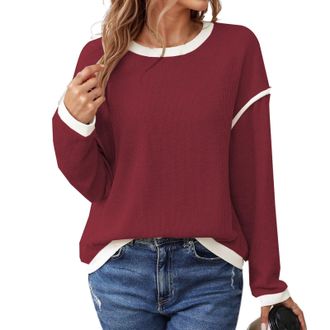 Generic Womens Jumpers Round Neck Color Block Loose Fitted Long Sleeve Knit Top for Casual Wear Comfortable Fit Womens Sweater