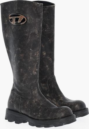 Diesel Stivali D-HAMMER in Pelle Effetto Acid Wash con Suola Chunky 5cm Diesel