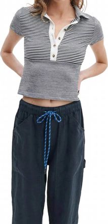 Rag & Bone Knit Button Stripe Polo Tee In Ivory Multi