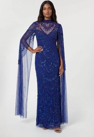 Karen Millen Beaded Midaxi Cape Dress in Cobalt at Nordstrom, Size 10