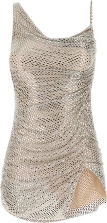 Self Portrait Mini Dress With Draped Cowl Neckline And Sequined Overlay