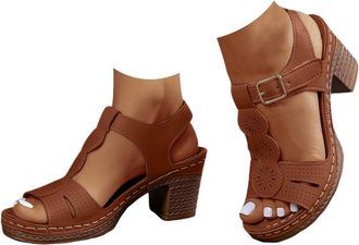 Generic Wedge Sandals for Women Summer Open Toe Low Chunky Heeled Ankle Strap Flower Shoes with Arch Support Dressy Breathable Wide Fit Low Heeled Sandal Fash