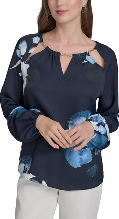 Halston Heritage Printed Chain Neck Blouse