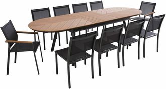 Oviala Conjunto de mesa extensible 220/280 cm y 10 sillas efecto madera