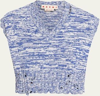 Marni V-Neck Distressed Knit Boxy Vest