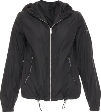 Prada Re-Nylon black silver triangle logo hooded windbreaker