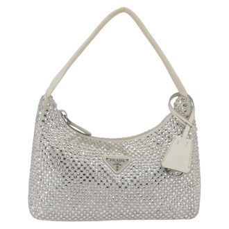 Prada Re-Edition 2000 Hobo Crystal Embellished Satin Silver Satin Handbag (Pre-Owned)