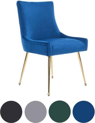 Life Interiors Single Blue Viviana Velvet Dining Chair with Gold Legs and Ring Handle - Modern Upholstered Accent Chair