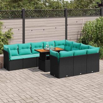 vidaXL Vidaxl Set De Sof&aacute;s De Jard&iacute;n 11 Pzas Y Cojines Rat&aacute;n Sint&eacute;tico Negro