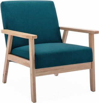 Alice's Garden Sill&oacute;n estilo escandinavo de madera y tela, azul esmeralda