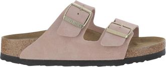 Birkenstock Sliders, female, Pink, 6 UK, Arizona Suede Leather Sandals Narrow