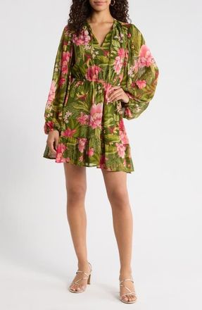 Sugarlips Madeira Metallic Abstract Print Long Sleeve Dress in Green-Pink-Coral at Nordstrom, Size X-Small