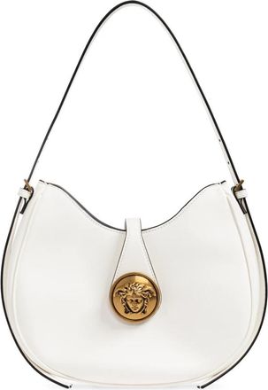 Versace Embl&egrave;me Nappa Hobo Bag - Dames - Schoudertassen - Wit - ONE Size - Katoen - Tassen