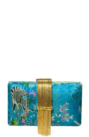 Simitri Printed Fringe Clutch in Safari Blue at Nordstrom
