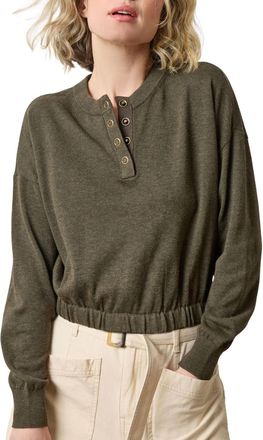 Lilla P Elastic Waist Henley Sweater In Fir