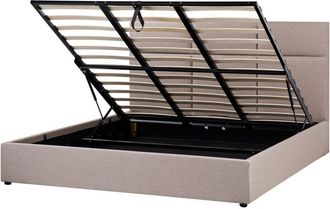 Beliani Cama Con Almacenaje Y Cabecero De Tela 180 X 200 Cm Muebles De Dormitorio Tapicer&iacute;a De Poli&eacute;ster Gris Pardo Lagord