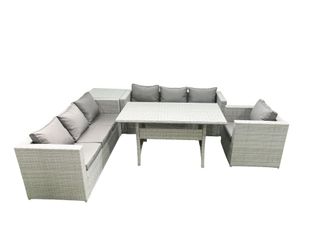 Fimous 5 Pieces Outdoor Rattan Sofa Set with Cushions Patio Garden Furniture Sets with Armchair Dining Table Side Table in Light Grey