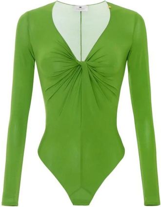 Elisabetta Franchi Tops, Dames, Groen, XS, Bodysuit met gedrapeerde lange mouwen