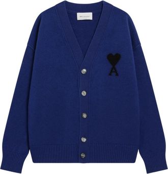 Ami Quota V Neck Cardigan - Heren - Vesten - Blauw - XL - Wol - Truien & Vesten