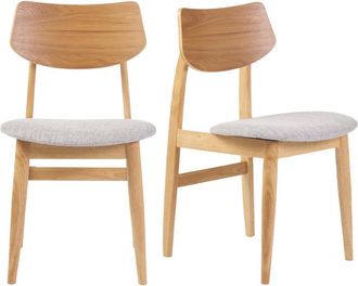 Miliboo Set De 2 Sillas N&oacute;rdicas De Madera Clara Y Tejido Gris Claro Elion