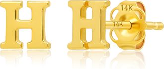 MAX + STONE 14k Yellow or White Gold Small Script Initial Letter Stud Earrings