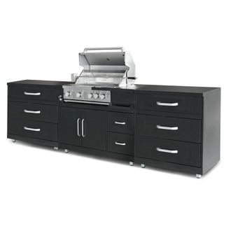 Oviala Cocina exterior de 3 elementos con barbacoa negra