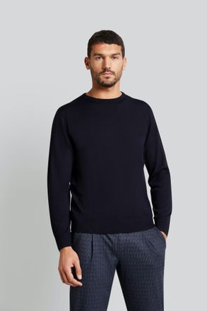 Bugatti Rundhalspullover BUGATTI, Herren, Gr. L, blau (marine), Sweatware, 100% Wolle, regular fit, Rundhals, Rippb&uuml;ndchen, Pullover Rundhalspullover, aus fei