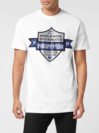 Philipp Plein T-shirt in cotone con logo ricamato e strass