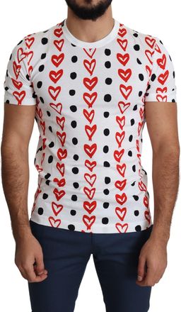 Dolce & Gabbana White Hearts Print Cotton Men Top Mens T-shirt