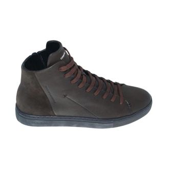 Crime London Brown Leather Sneaker with Geometric Design - male - Crime London - Sneakers - Brown - 6 UK - Shoes