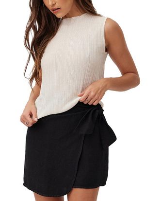 Bella Dahl Textured Ribbed Mock Neck Cashmere-Blend Top