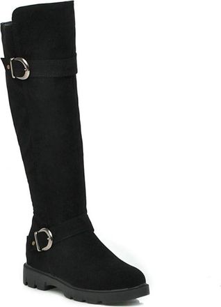 Generic Womens Knee High Riding Boots with Buckle Strap Side Zipper Comfort Round Tow Hidden Wedge Heel Winter Dress Shoes (Black,5.5)