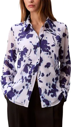 Calvin Klein Chiffon Print Relaxed Button-Down Shirt
