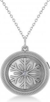 Allurez Diamond Snowflake Designed Locket Necklace 14k White Gold (0.05ct)