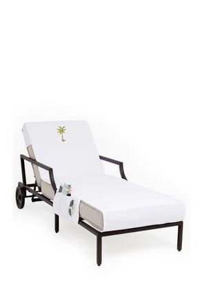 Linum Home Textiles 100% Turkish Cotton Palm Tree Embroidered Standard Size Chaise Lounge Cover With Side Pockets - White at Nordstrom Rack